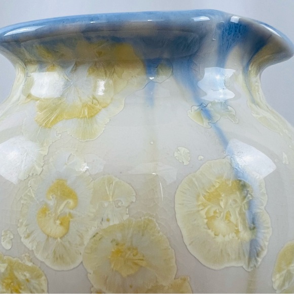 Vintage Signed Kent Follette Flambeaux Crystalline Vase Blue Brown Cream - Picture 2 of 12